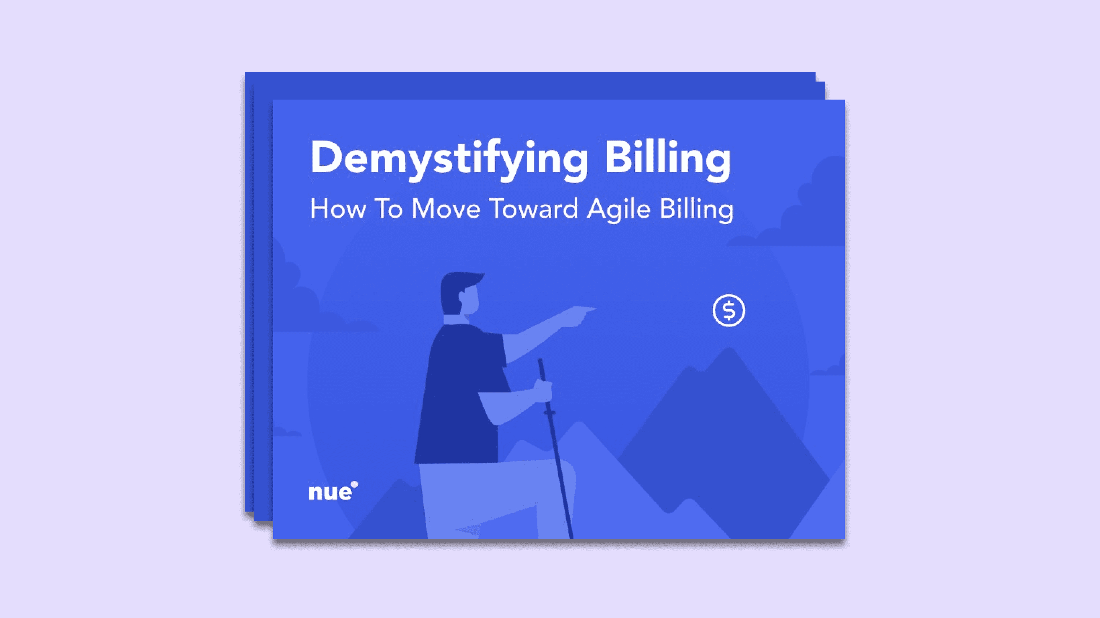 A man climbs a mountain towards a dollar sign, symbolizing agile billing.