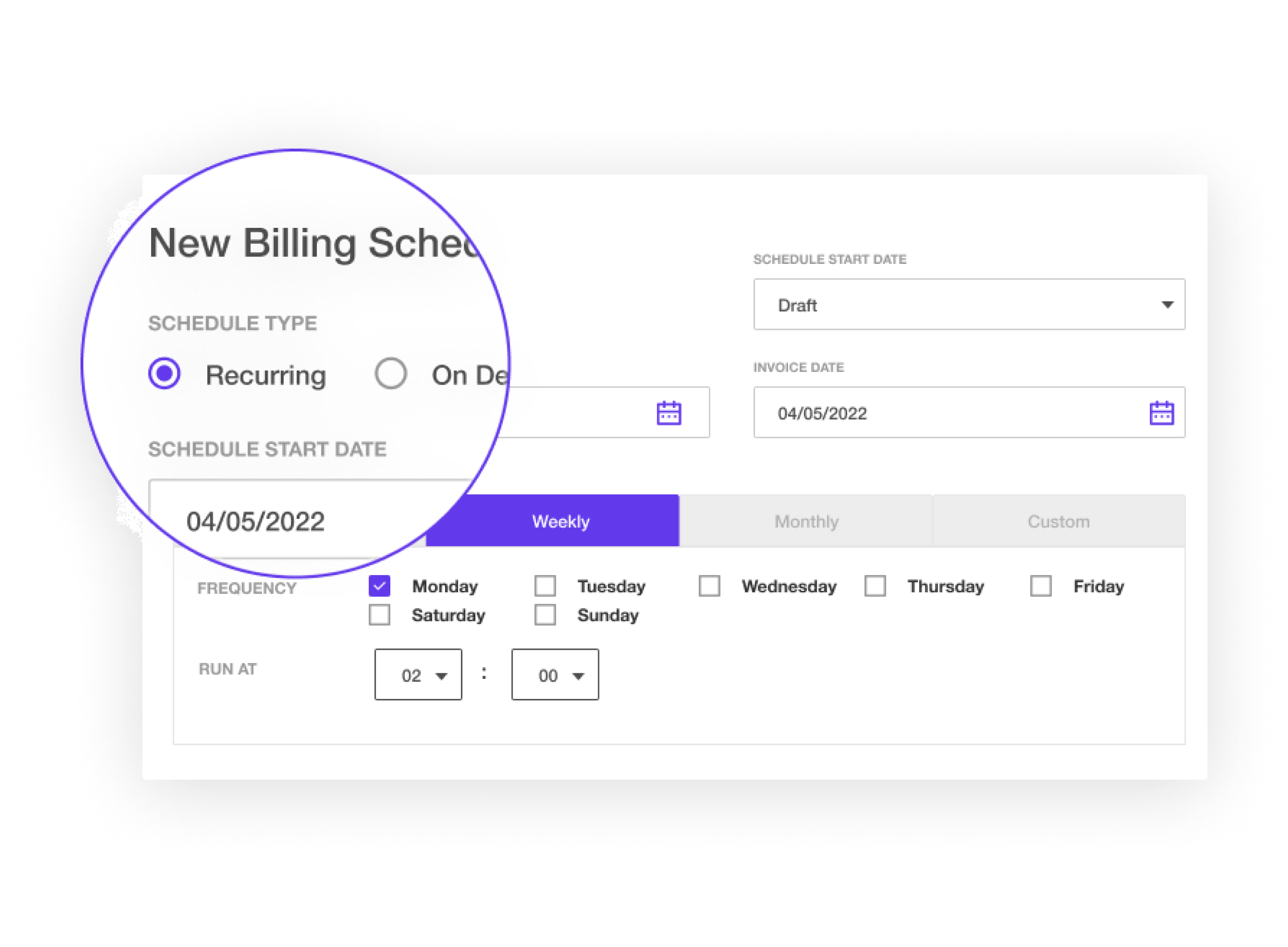 Bill customers on any flexible schedule or parameter